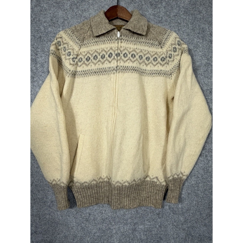 VTG 70s Tundra Pure Virgin Wool Nordic Full Zip Cardigan Sweater Made in Canada